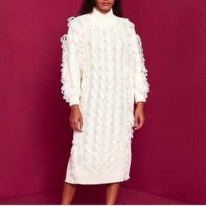 FARM Rio white midi chunky  cable knit sweater dress